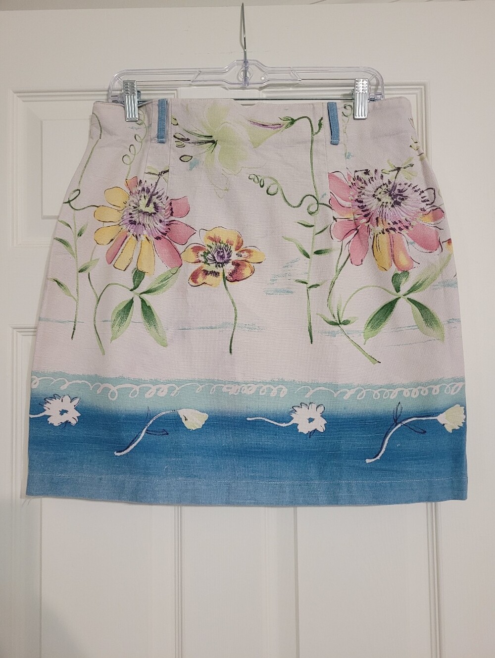 Floral Watercolor Print Mini Skirt - Pink & Blue - Size 14